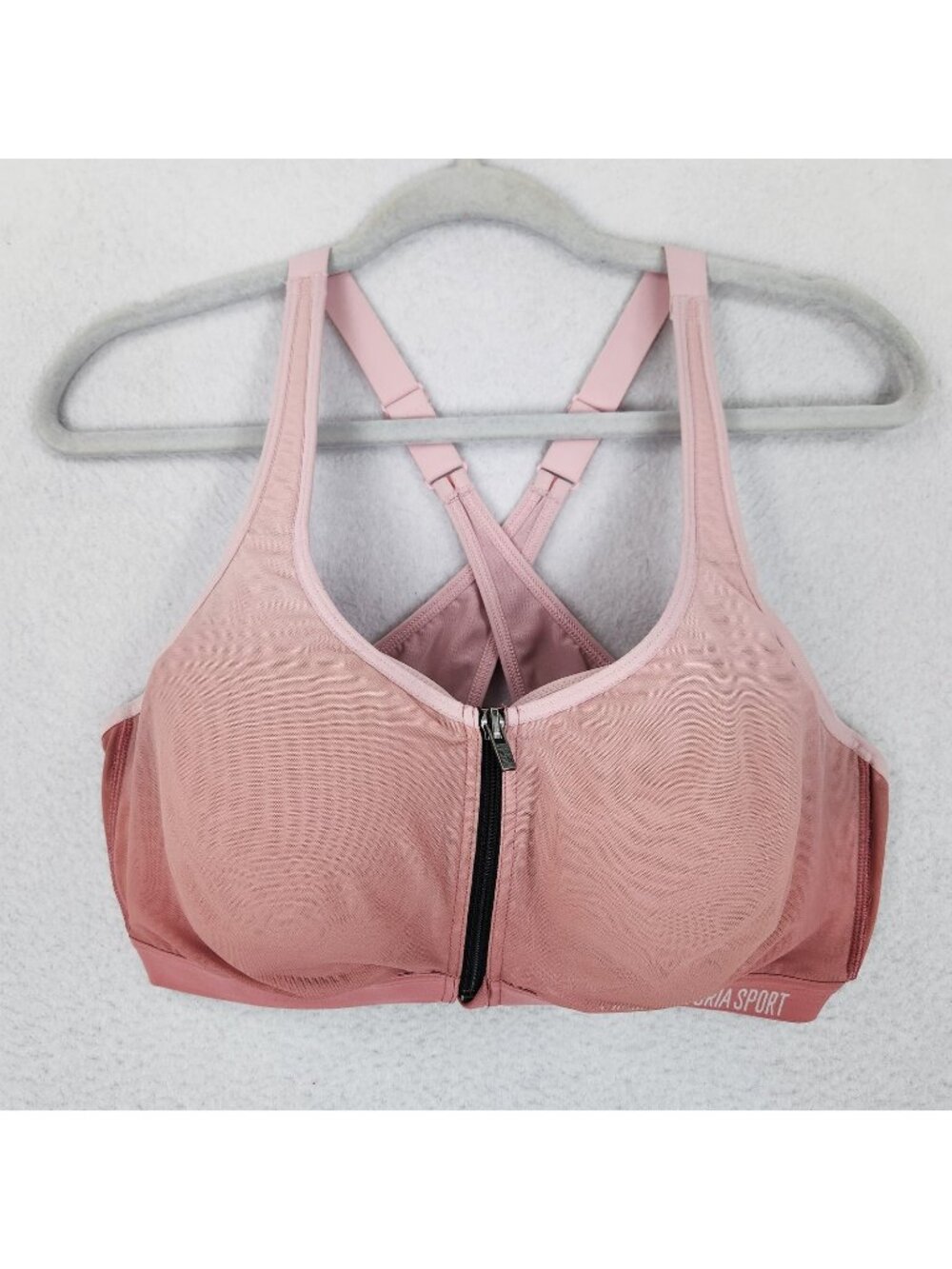 Victoria Secret Sports Bra Womens 38DD Pink Front Zip Underwire Racerback Mesh